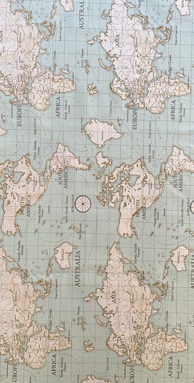 Furnishing Fabric - World Map Pale Green