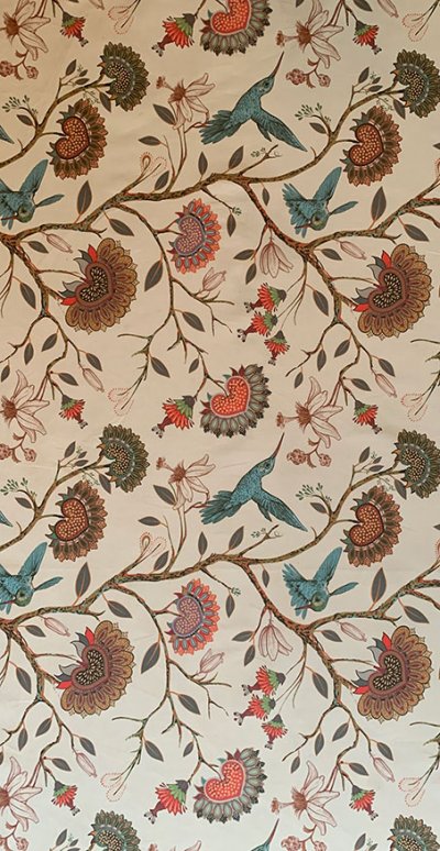 Furnishing Fabric - Hummingbird Turquoise on Cream