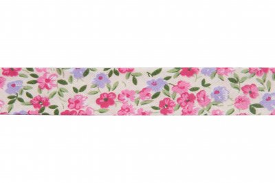 Bias Binding: Cotton: Printed: Floral: 220mm: Pnk Grn Lil Crm