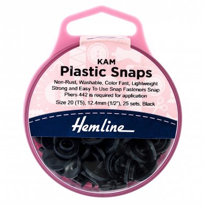 KAM Plastic Snaps: 25 x 12.4mm Sets: Black