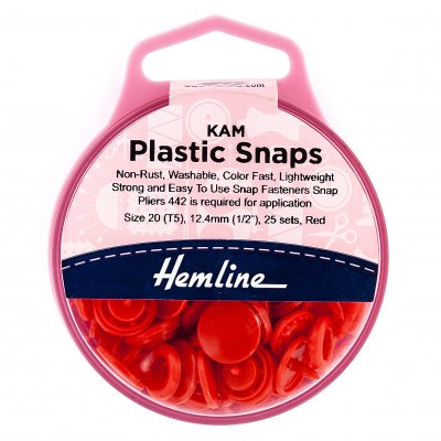 KAM Plastic Snaps: 25 x 12.4mm Sets: Red