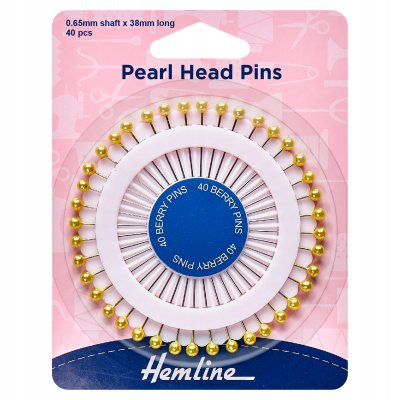 Assorted Pearl Heads Pins: Gold - 38mm, 40pcs