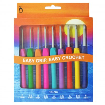 Crochet Hook Set: Easy Grip with Flat Finger: 14cm x Sizes 2-6mm