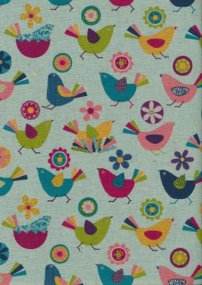 Japanese Fabric - Bright Birds On Turquoise