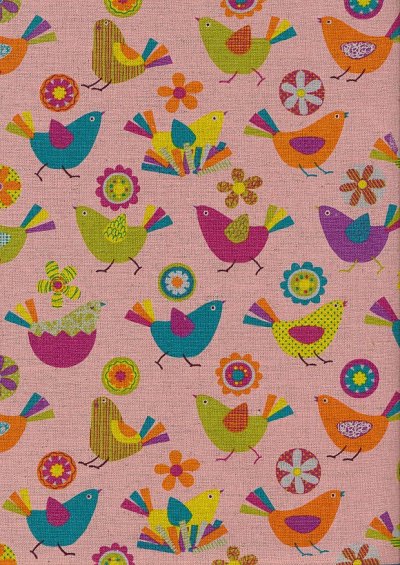 Japanese Fabric - Bright Birds On Pink