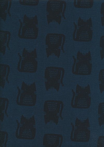 Sevenberry Japanese Linen Look Cotton - Cats Navy Blue