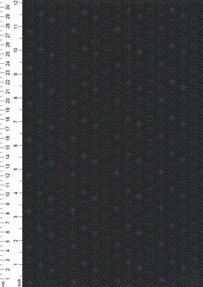 Sevenberry Japanese Fabric - Medium Pressed Geometric Flower Black