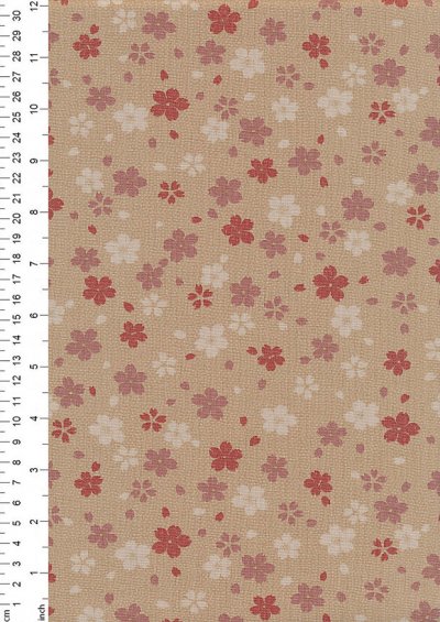 Sevenberry Japanese Fabric - Pink Small Pressed Flowers & Leaves Cream