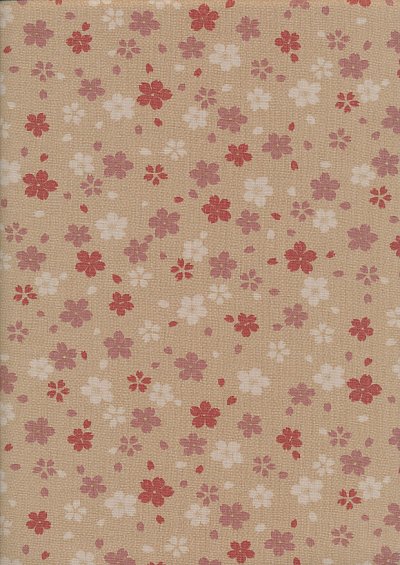 Sevenberry Japanese Fabric - Pink Small Pressed Flowers & Leaves Cream