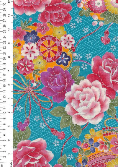 Sevenberry Japanese Fabric - Kimono Print TOTO Aqua 61810 Col 103