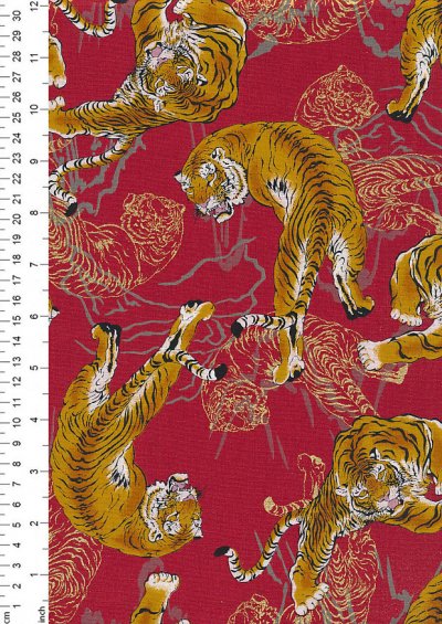 Sevenberry Japanese Fabric - Kimono Print TORA Red 61790 Col 103