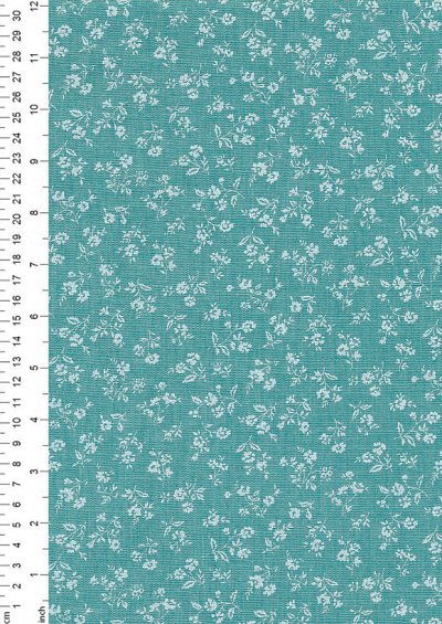 Sevenberry Japanese Fabric - Linen Look Cotton Posy Turquoise