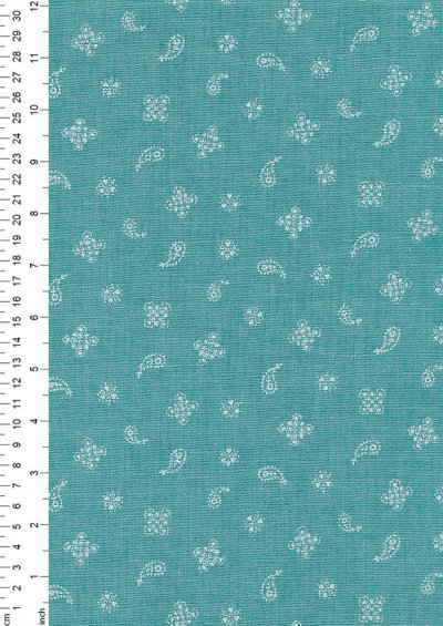 Sevenberry Japanese Fabric - Linen Look Cotton Mini Paisley Turquoise