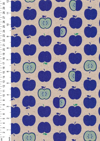 Sevenberry Japanese Fabric - Cotton Linen Mix Happy Apples Blue
