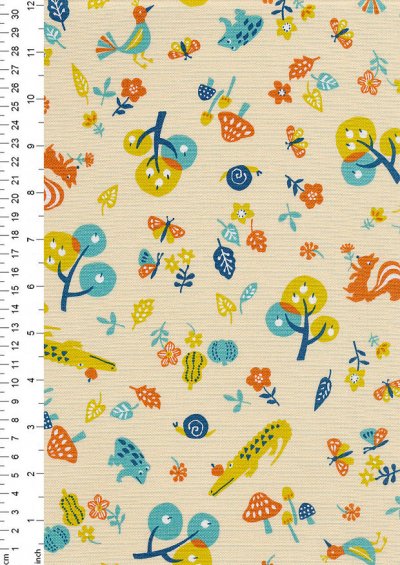 Sevenberry Japanese Fabric - Cotton Linen Mix Zoo Park Turquoise, Mustard, Orange