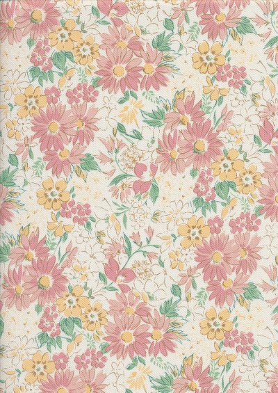 Sevenberry Japanese Fabric - Printed Twill Floral Boquet White