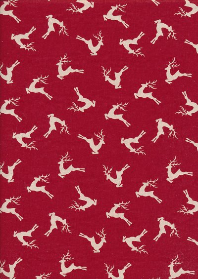 John Louden Christmas Collection - Scandi Deer Red/Natural Seeded JLX0047