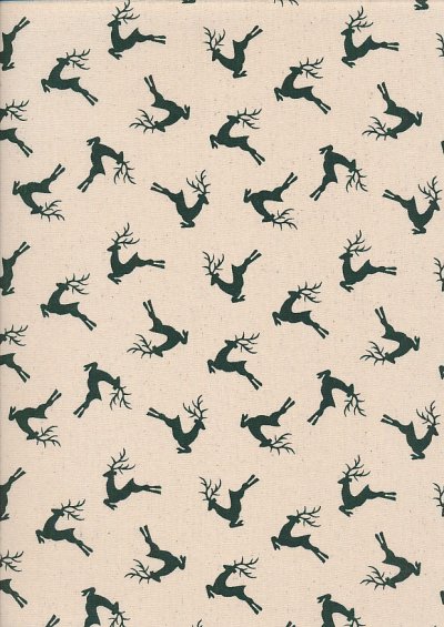 John Louden Christmas Collection - Scandi Deer Natural/Green Seeded JLX0047