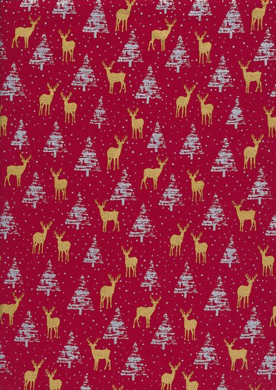 John Louden Christmas Collection - 60" Wide Christmas Trees & Reindeer Red