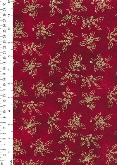 John Louden Christmas Collection - Gold Holly on Red