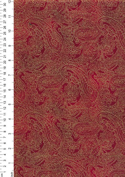 John Louden Christmas Collection - Gold Paisley on Red JLX0173