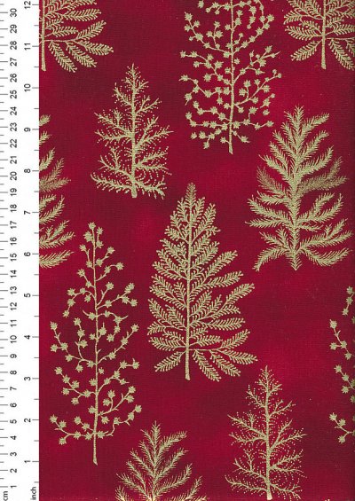 John Louden Christmas Collection - Gold Ferns on Red
