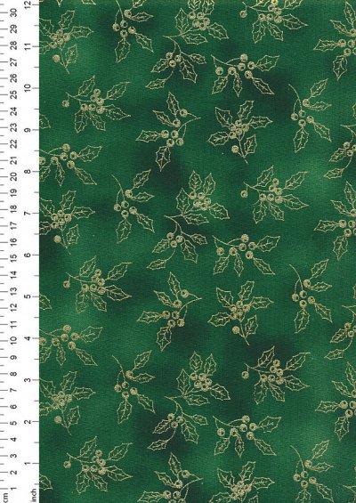 John Louden Christmas Collection - Gold Holly on Green