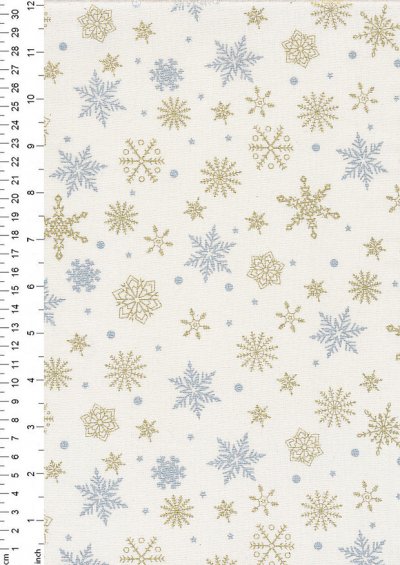 John Louden Christmas Collection - Gold and Silver Snowflakes on Ivory