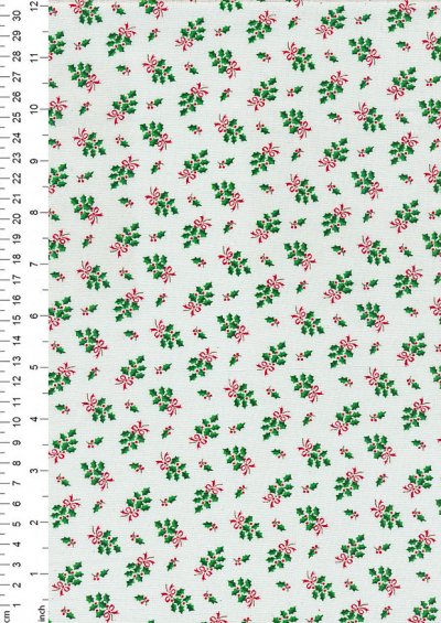 John Louden Christmas Collection - Small Green Holly on White