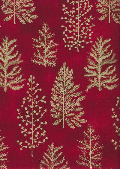 John Louden Christmas Collection - Gold Ferns on Red