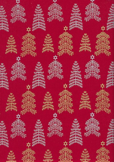 John Louden Christmas Collection - Gold and Silver Trees on Red