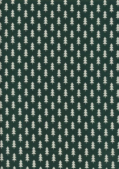 John Louden Christmas Collection - Cream Xmas Trees on Green