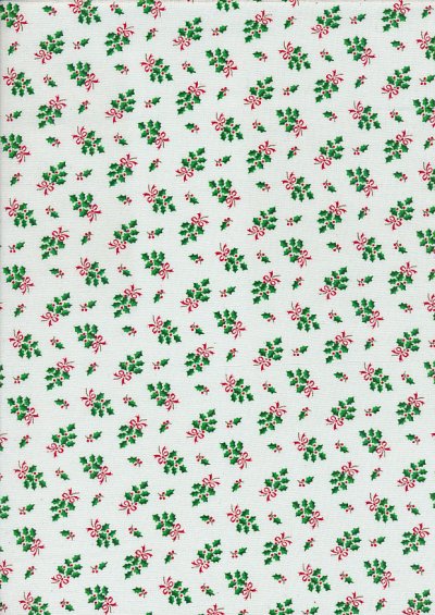 John Louden Christmas Collection - Small Green Holly on White