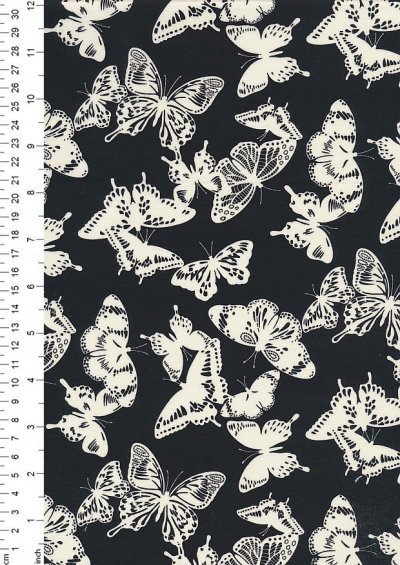Quality Cotton Print - Butterfly Silhouette Black