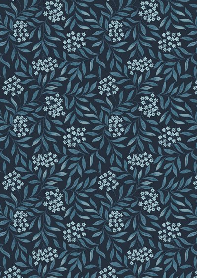 Lewis & Irene - Brensham Floral leaves on dark blue - A751.3