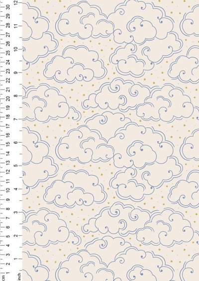 Lewis & Irene - Celestial Celestial clouds on cream with gold metallic - A758.1