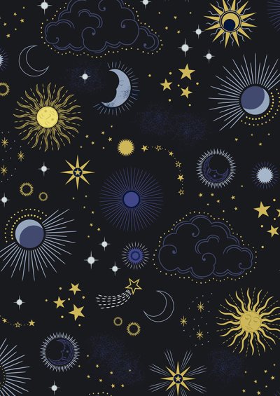 Lewis & Irene - Celestial Celestial skies on black with gold metallic - A754.3