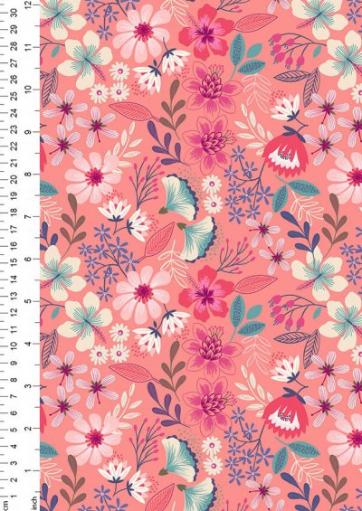 Lewis & Irene - Hummingbird A430.2 Summer floral on dark blush
