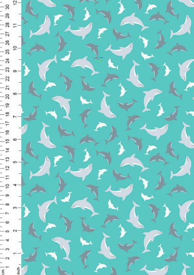 Lewis & Irene - Ocean Glow Dolphins on turquoise (glow in the dark) - A782.1