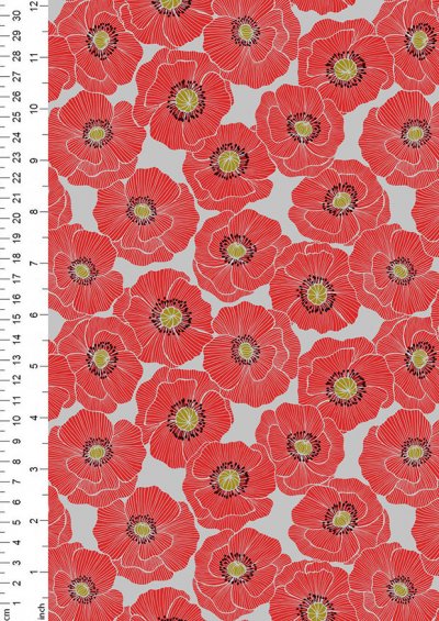 Lewis & Irene - Poppies A554.1- Large poppy on light grey