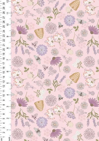 Lewis & Irene - Queen Bee A504.1 - Bee floral on pink