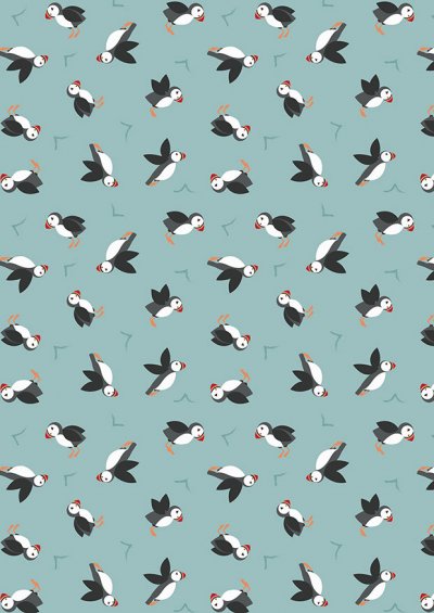Lewis & Irene - Small Things By The Sea SM19.3 Puffins on blue