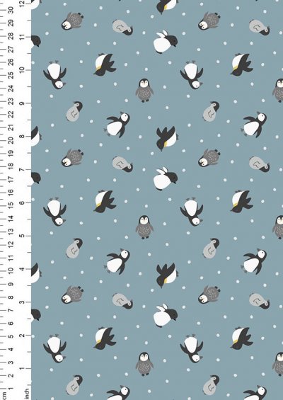 Lewis & Irene - Small Things Polar SM44.2 Penguins on snow blue with pearl