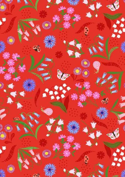 Lewis & Irene - Spring Flowers A718.3 Bell flowers on Red