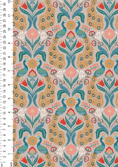 Lewis & Irene - Wintertide A582.2 - Peacock on linen with copper metallic