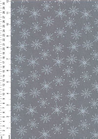 John Louden Christmas Metallic Print - Snow Flake Grey/ Silver JLX0012