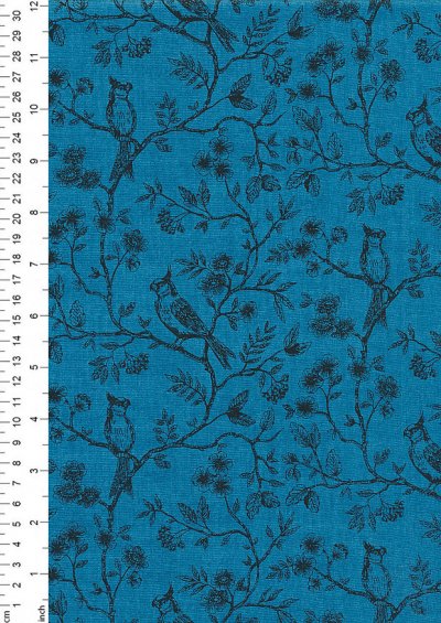 Makower Botanica - 1865/B Birds on Vine Pearl Blue