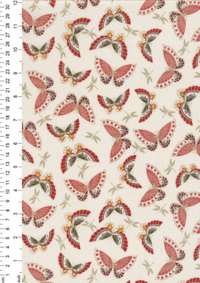 Makower Japanese Garden - 1858/P Butterflies Red