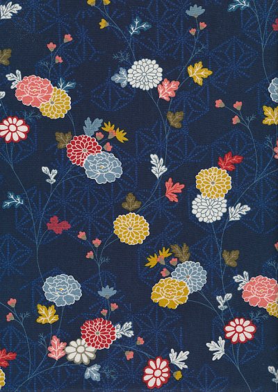 Makower Japanese Garden - 1857/B Floral Vine Blue