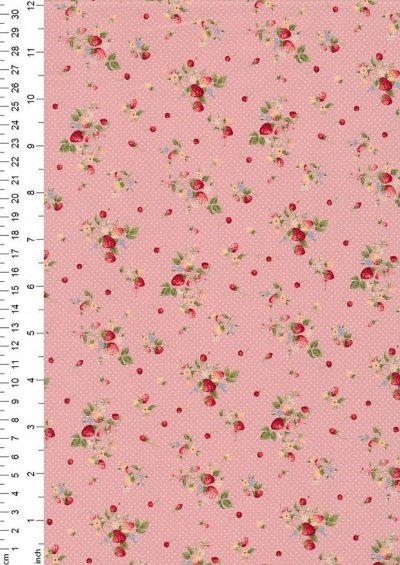 Sevenberry Novelty Fabric - Ditsy Strawberries, Apples & Spots On Pink